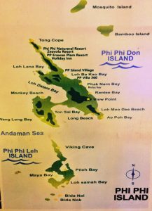 Karten mit Stränden und Buchten auf Koh Phi Phi in Thailand
