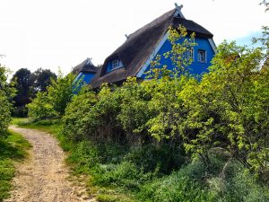 Blaue Häuser in Kloster auf Hiddensee